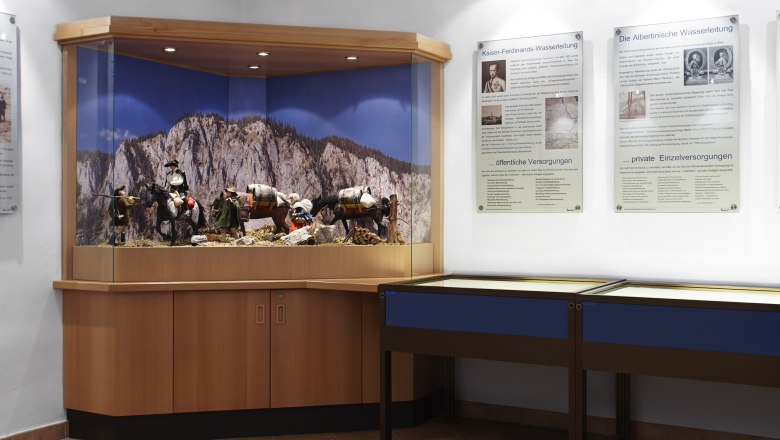 Wasserleitungsmuseum Kaiserbrunn, © Wiener Alpen, Foto: Bene Croy Ausstellung im Wasserleitungsmuseum Kaiserbrunn mit Diorama und Informationstafeln.