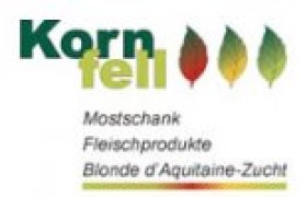 Mostschank Familie Kornfell "Binishofer", © Familie Kornfell Logo der Mostschank Familie Kornfell mit Blättern und Text in grüner Schriftfarbe.