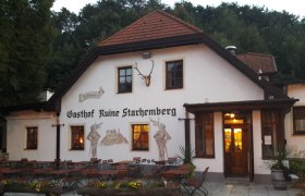 Gasthaus Zitherwirt, © Gasthaus Zitherwirt Ein traditionelles Gasthaus mit Außenbereich und Wandmalereien, umgeben von Bäumen.