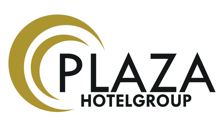 Logo Plaza Hotels, © Plaza Hotel Logo of the Plaza Hotelgroup with golden semicircles and black text.