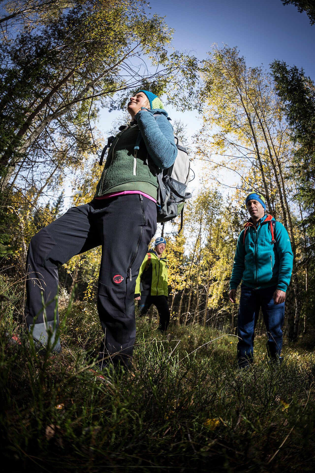 Inmitten der malerischen Wiener Alpen genießen Wanderer die frische Bergluft und die atemberaubende Natur. Die bunten Herbstblätter der Bäume verleihen der Szenerie eine besondere Stimmung, während die Gruppe fröhlich den Schaukelweg erkundet. Hier wird jeder Schritt zum Erlebnis und die Schönheit der Landschaft lädt zum Verweilen ein.