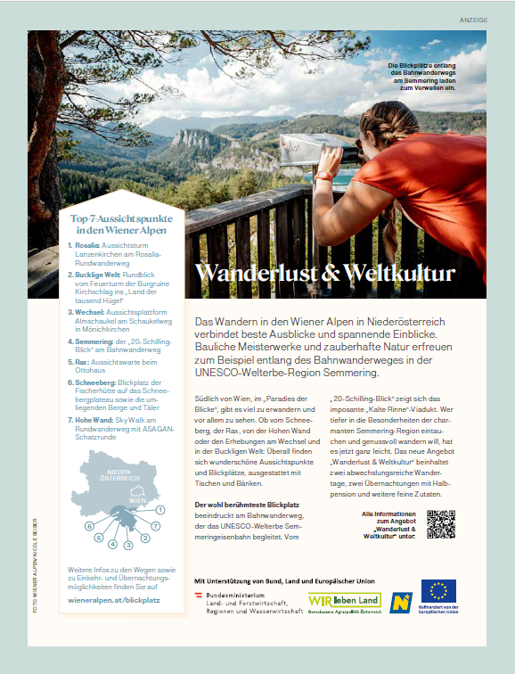 Screenshot der Einschaltung der Wiener Alpen im Bergwelten Magazin zum Thema Wandern