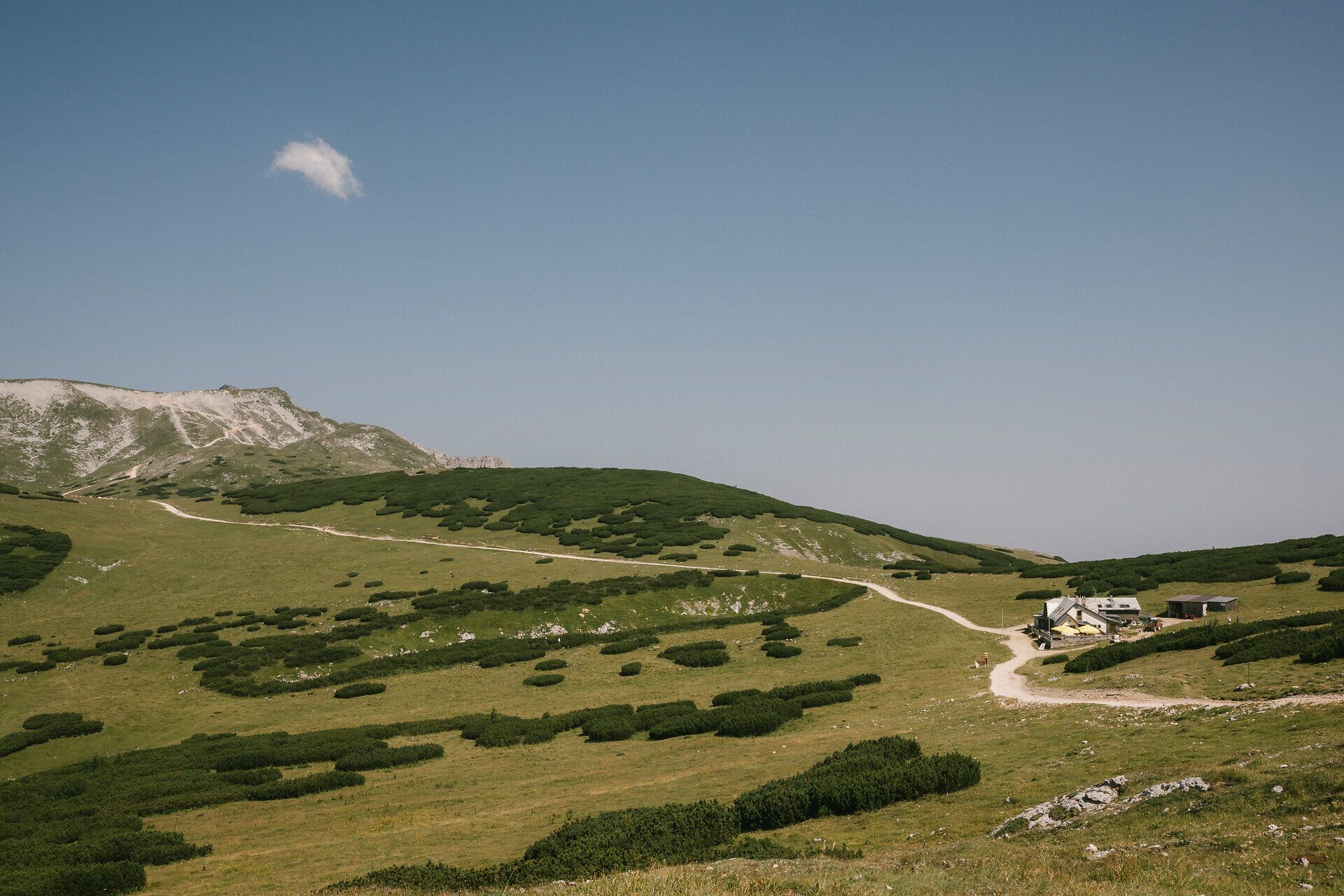 Weitblick auf das Damböckhaus am Schneeberg mit umliegender Berglandschaft