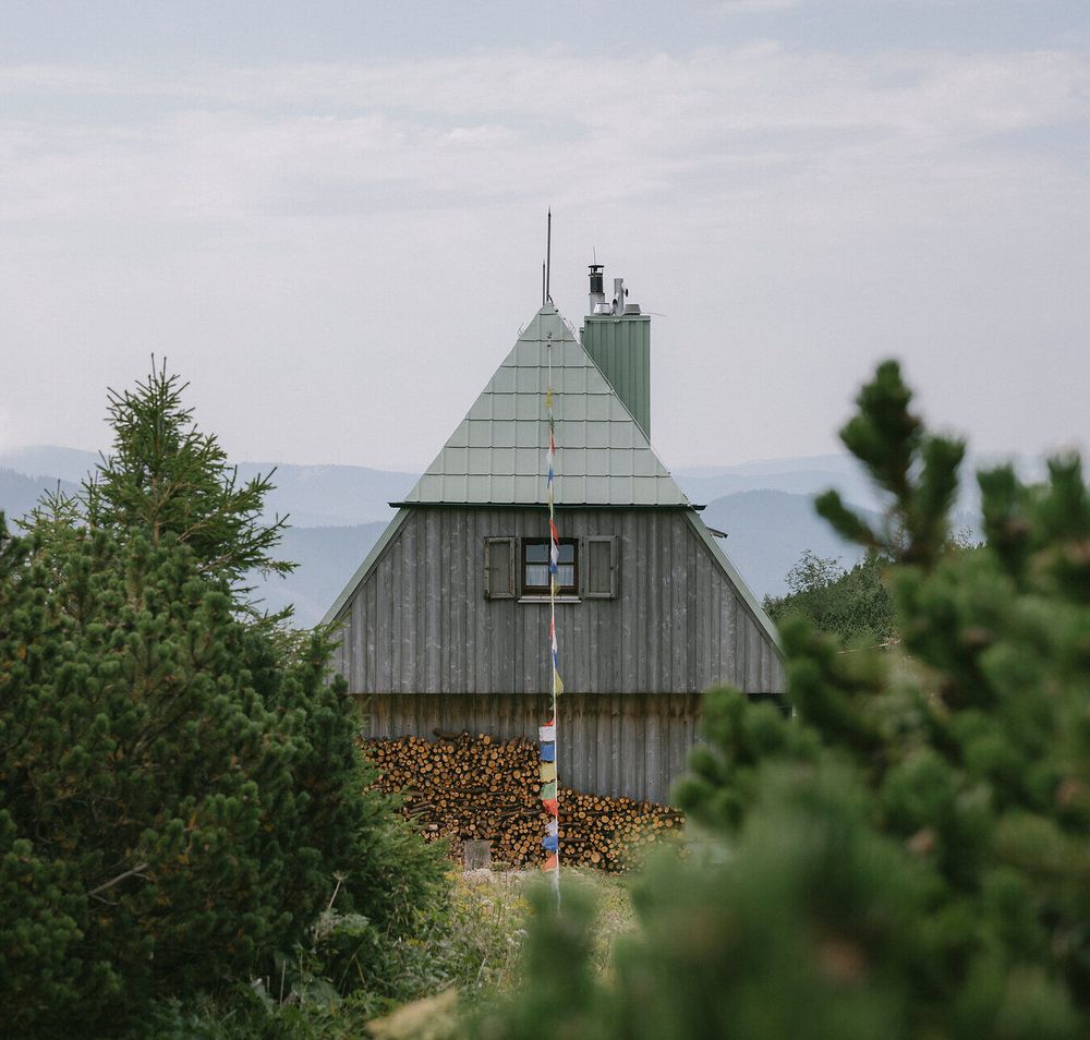 New mountain hut on the Rax, nestled among mountain pines and alpine vegetation