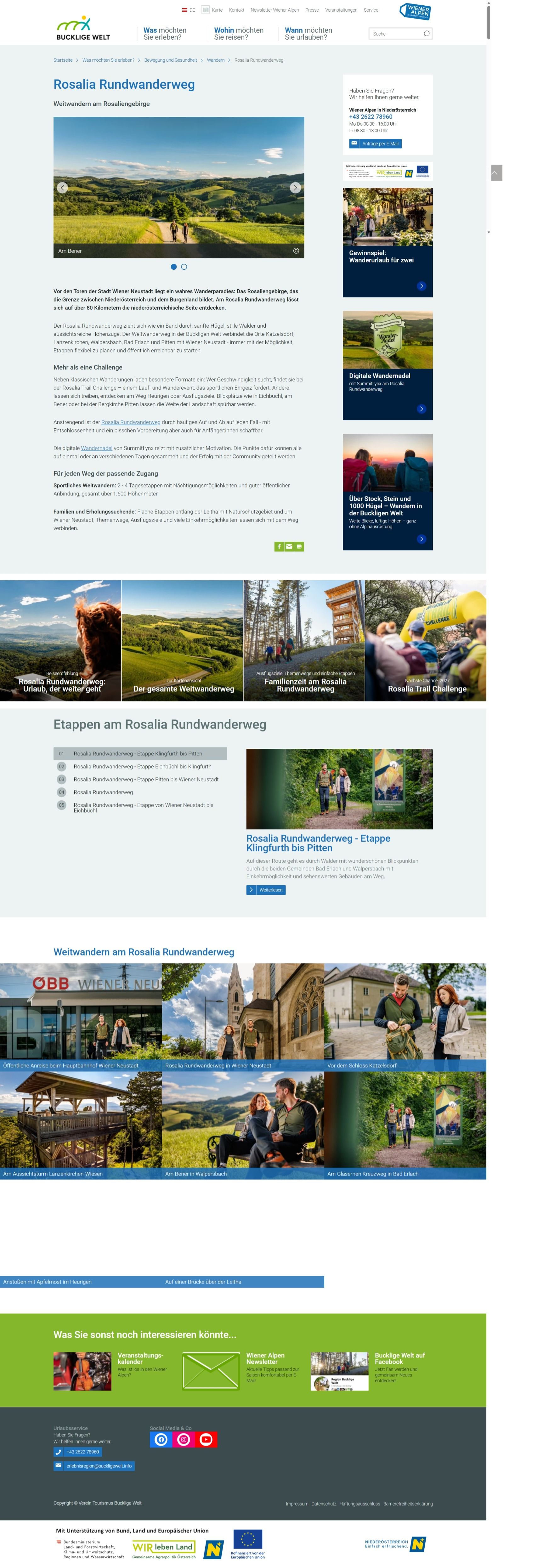 Screenshot Landingpage www.buckligewelt.info/rosalia-wandern