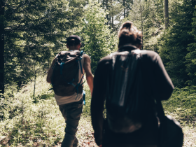 Ein sanfter Wanderweg schlängelt sich durch die üppige, grüne Landschaft, umgeben von majestätischen Bäumen und dem beruhigenden Klang der Natur. Die frische Bergluft lädt dazu ein, die Schönheit der Umgebung zu genießen und die Seele baumeln zu lassen.