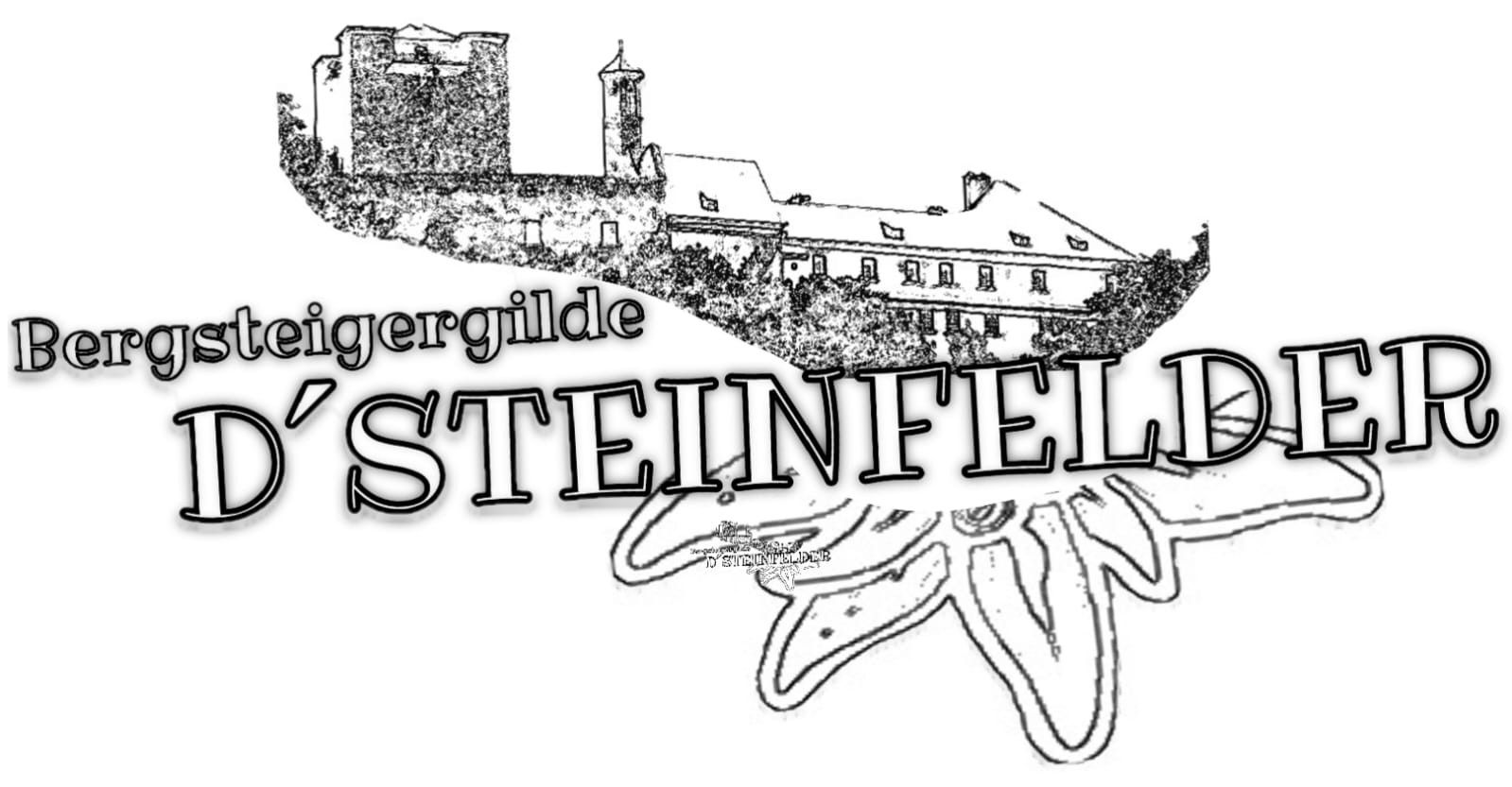 Logo der Bergsteigergilde D'Steinfelder mit einer Burg und einem Edelweiß.
