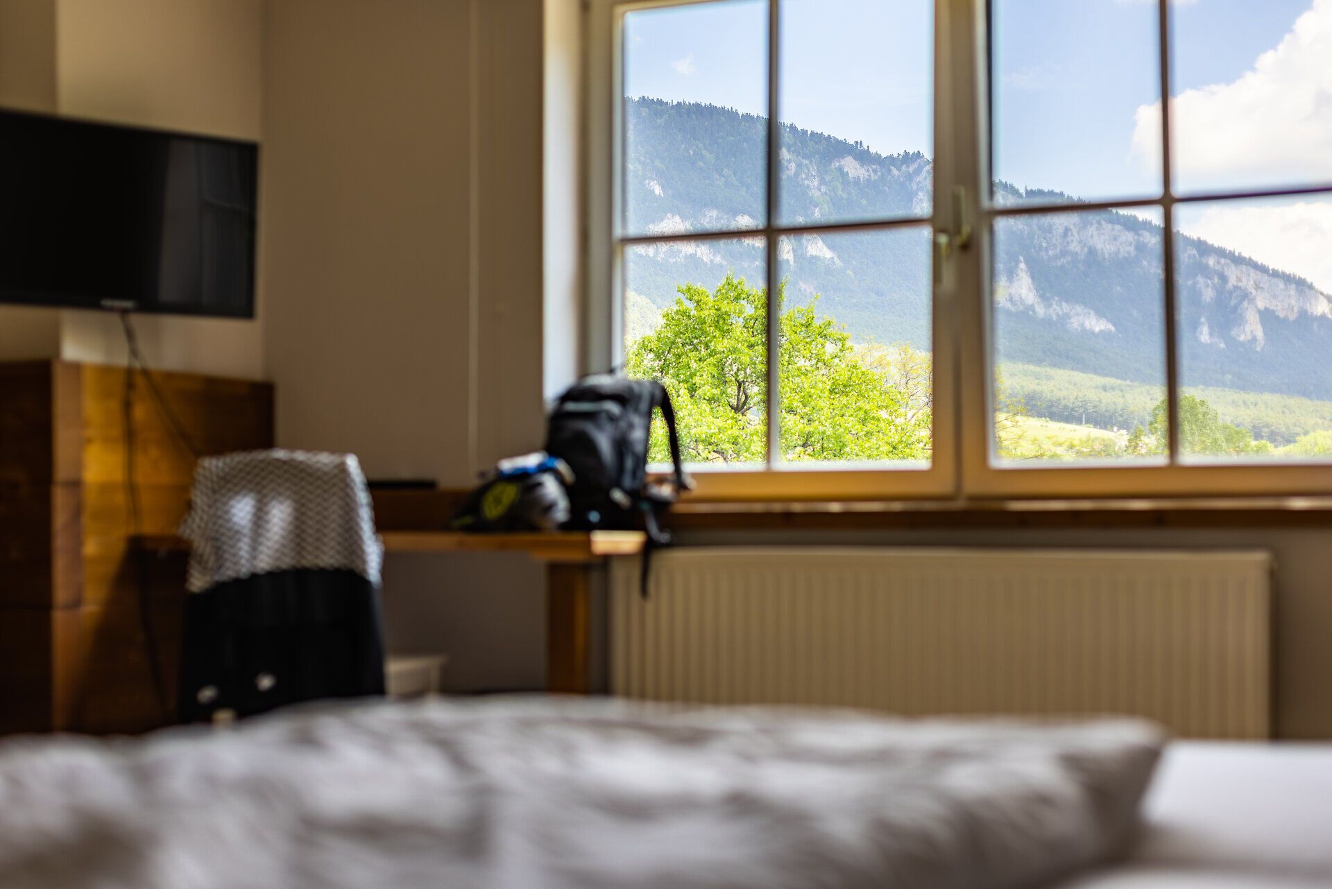 Radpartner Zimmer mit Ausblick auf die Hohe Wand