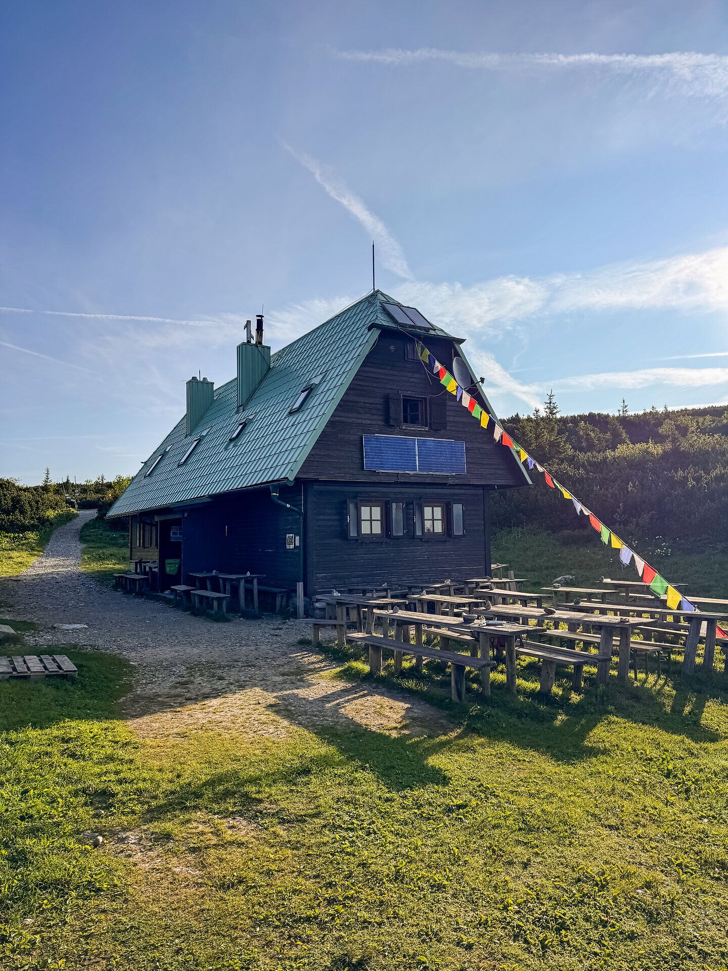 Mountain hut from the outside in fine weather