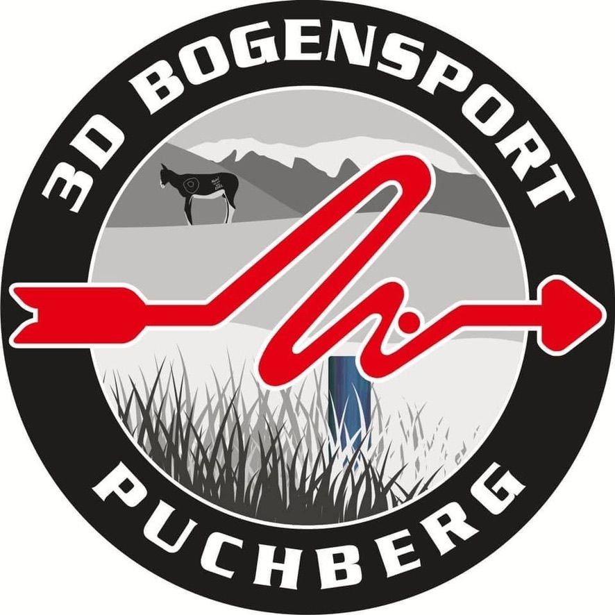 Logo von 3D Bogensport Puchberg mit rotem Pfeil und stilisierter Berg- und Tierlandschaft.