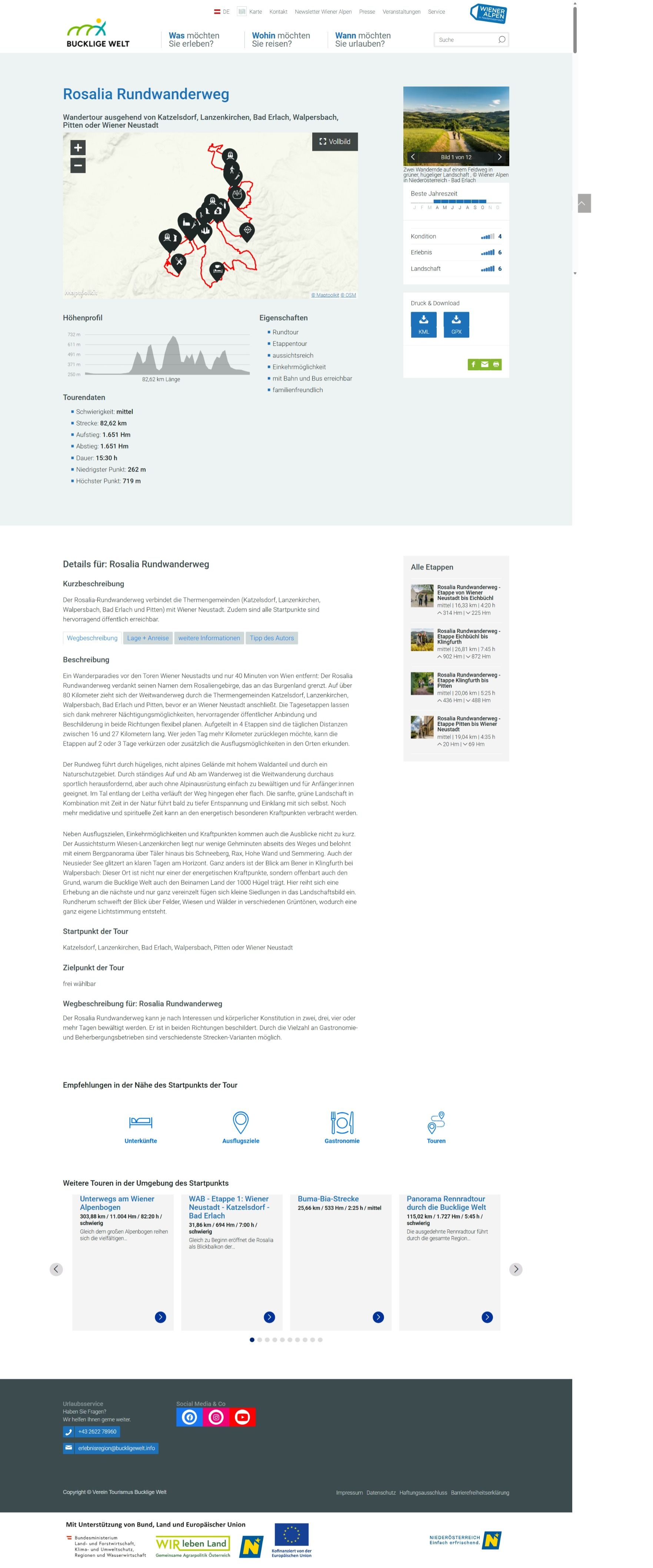 Screenshot Landingpage www.buckligewelt.info/a-rosalia-rundwanderweg