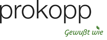 Logo mit dem Schriftzug 'prokopp' und 'Gewußt wie' mit einem kleinen Blatt.