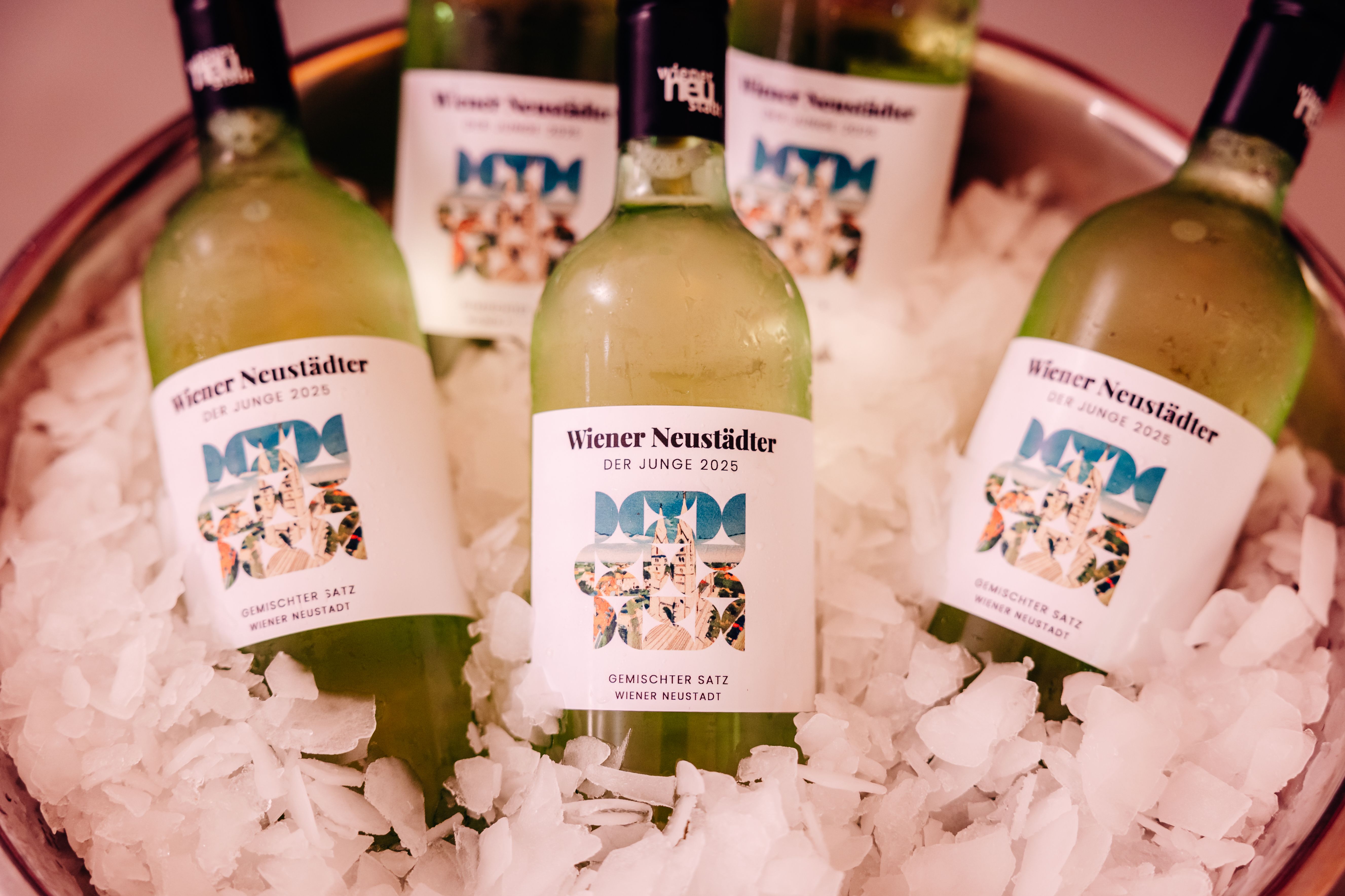 "Wiener Neustadt"-Wein in einem Weinkühler mit Eis. 