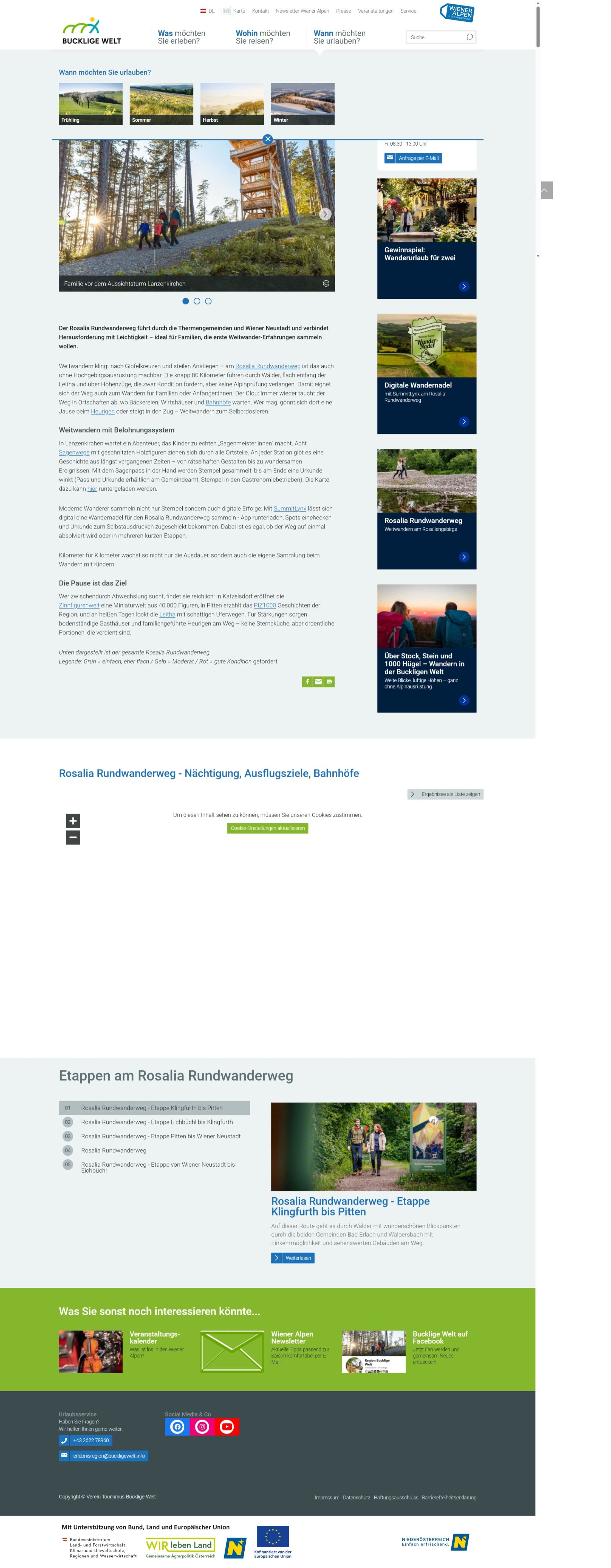 Screenshot Landingpage www.buckligewelt.info/rosalia-rundwanderweg-familie