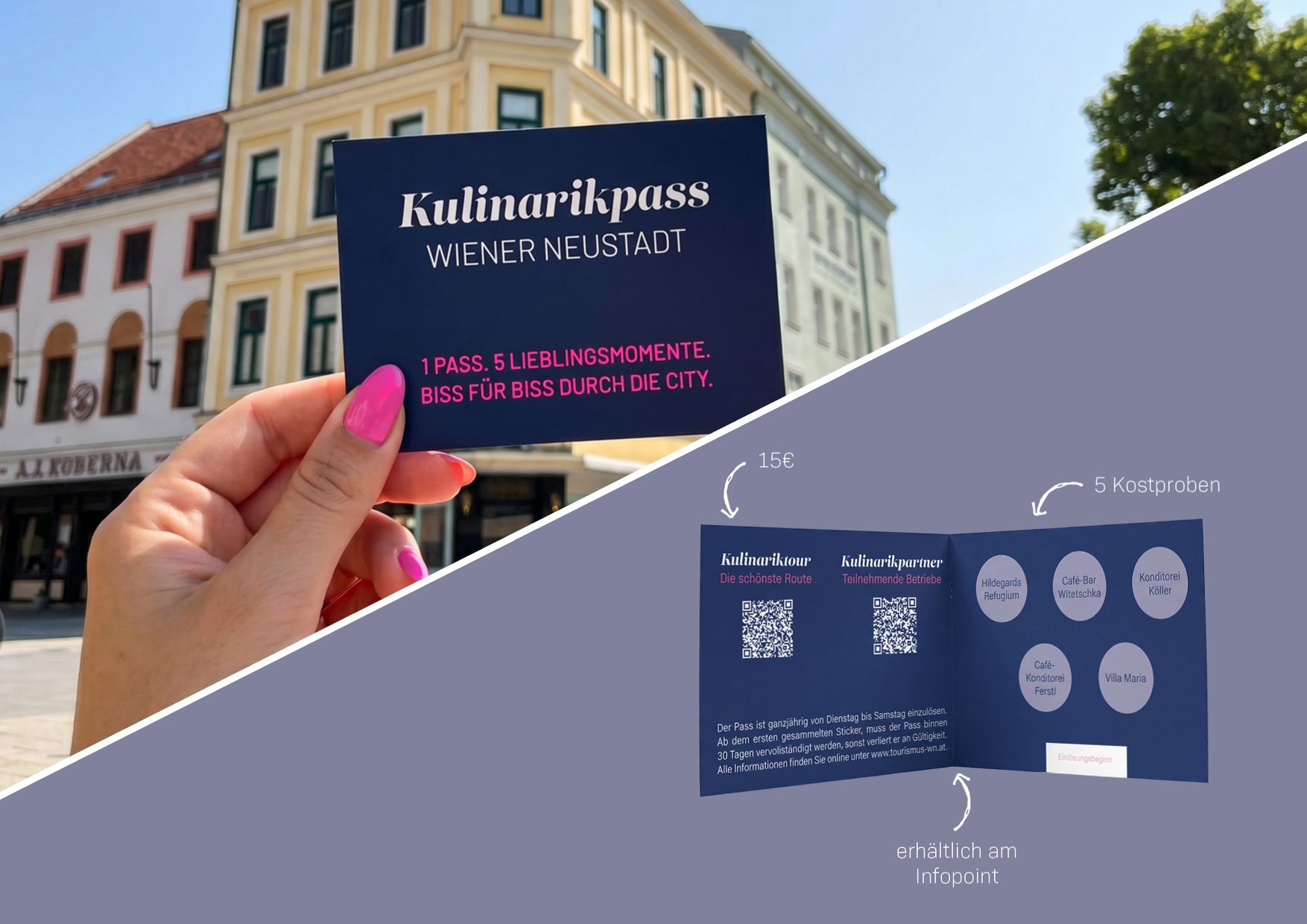 Hand, die den Kulinarikpass am Hauptplatz hält