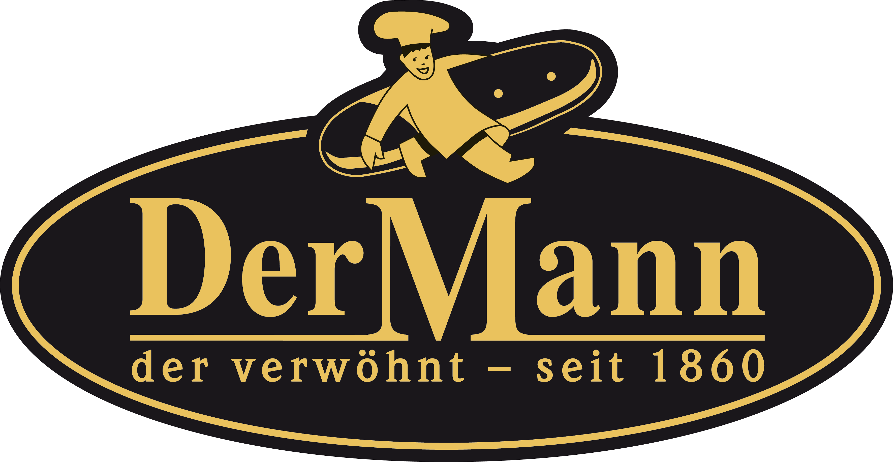 Logo von DerMann mit Bäckerfigur und Brot.