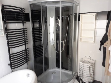 Fürdőszoba zuhanyzóval, © bed and pool