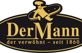 Logo von DerMann mit Bäckerfigur und Brot.