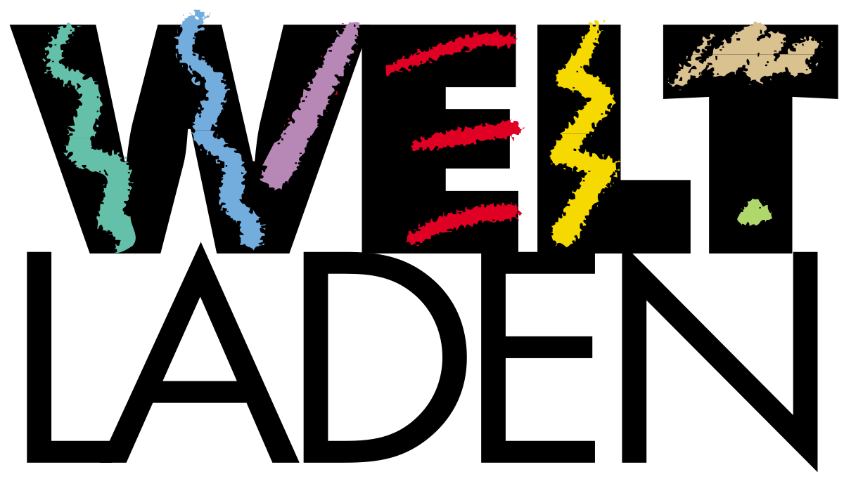 Buntes Logo mit geschwungenen Linien und Text "WELTLADEN".