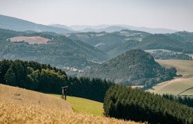H&uuml;gelige Landschaft in Bad Sch&ouml;nau mit Feldern und W&auml;ldern, &copy; Wiener Alpen