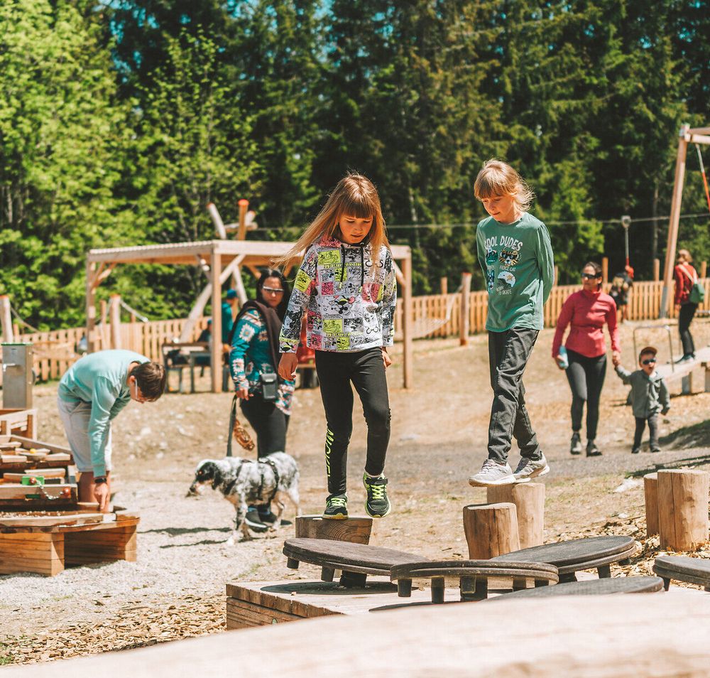Spielplatz mit Motorikelementen an der Bergstation der Semmering Hirschenkogel Bahn bietet Spaß für jedes Kind. 