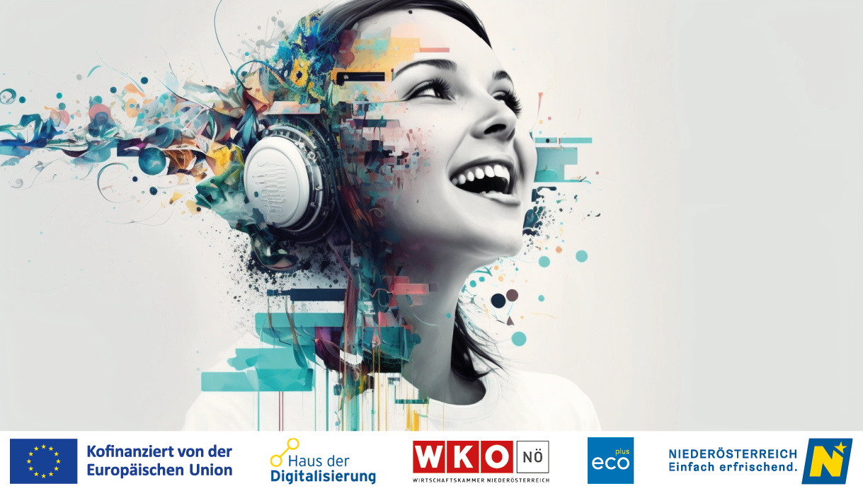 eLearning Sujet mit einer Frau mit Kopfhörern