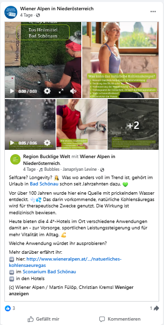 Wiener Alpen Facebook-Posting zum Thema Gesundheit in Bad Schönau
