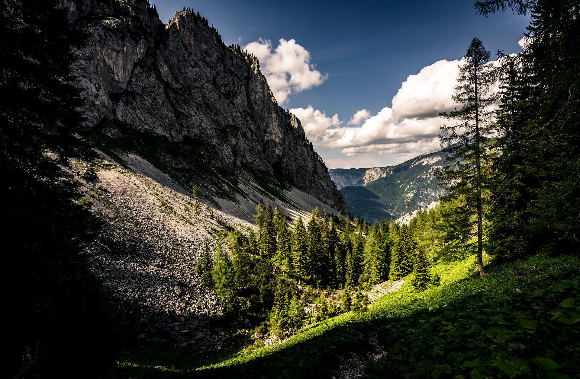 Das Höllental begeistert mit majestätischen Felsformationen und üppigen Wäldern, die in der warmen Sonne erstrahlen. Hier, wo die Natur in ihrer vollen Pracht erblüht, lädt die frische Bergluft zu unvergesslichen Wanderungen ein.