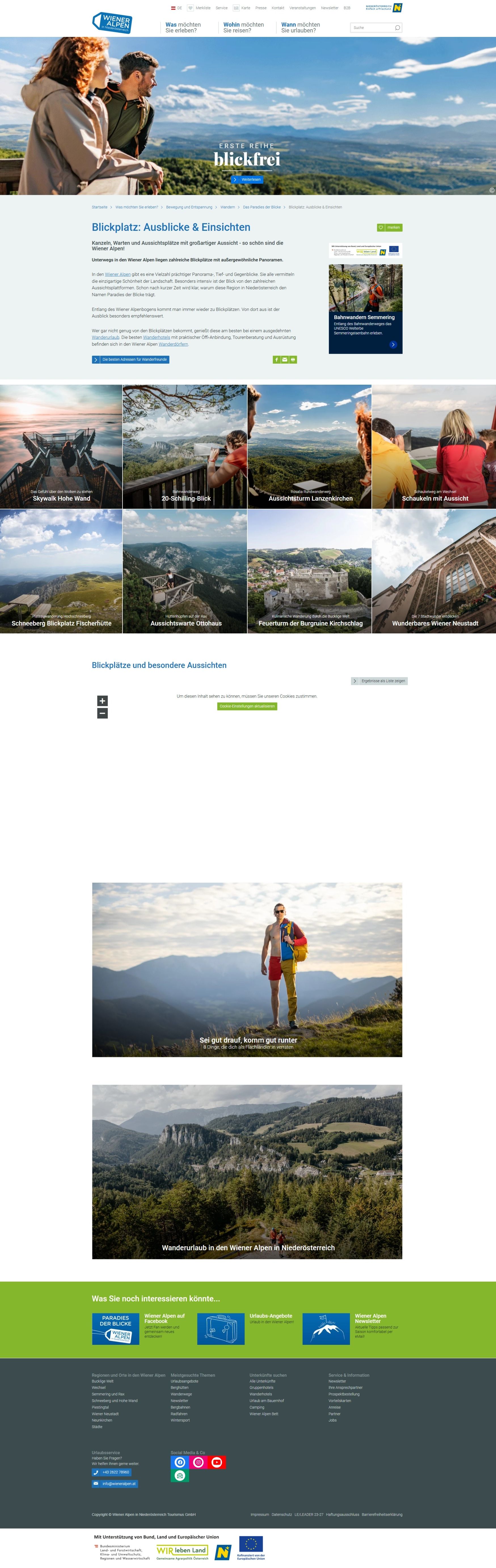 Screenshot www.wieneralpen.at/blickplatz, wo diverse Aussichten gesammelt werden. 