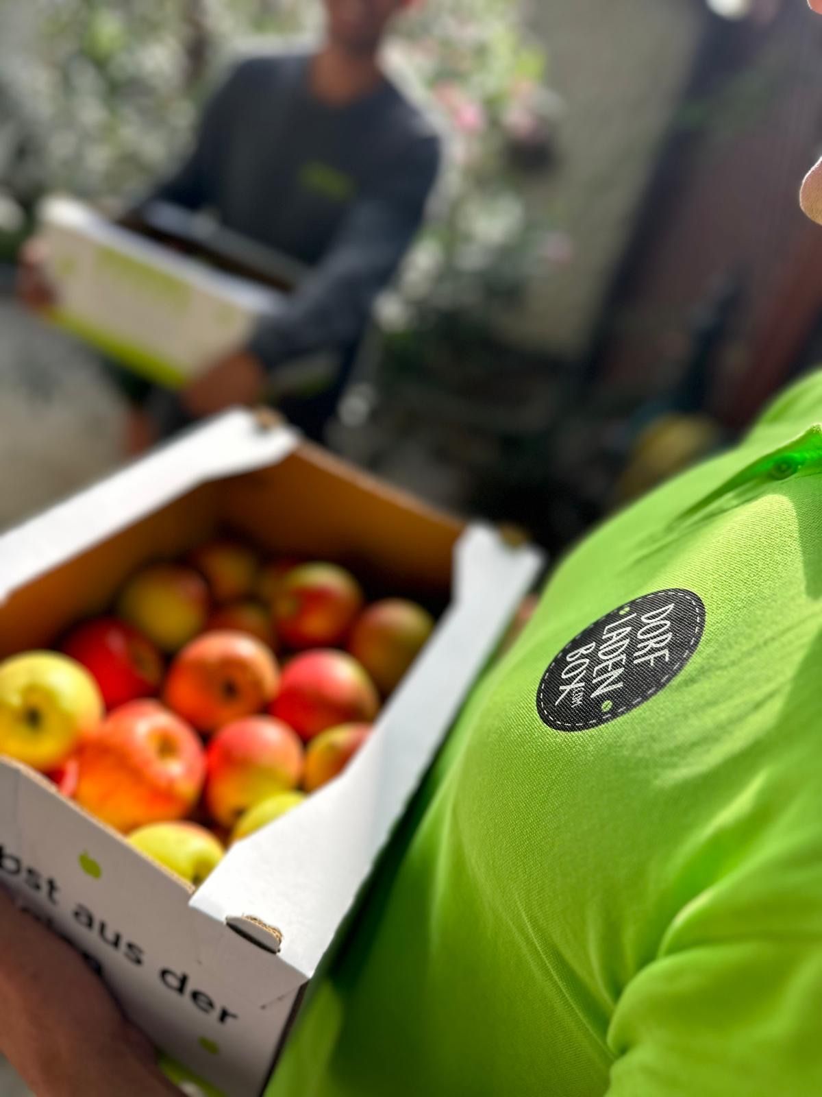 Schachtel voller frischer Äpfel